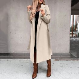 Women's Wool Blend's Solid Fashion POLO Collar Long Sleeve Woollen Coat Autumn Winter Women Simple Blends Coats 231023