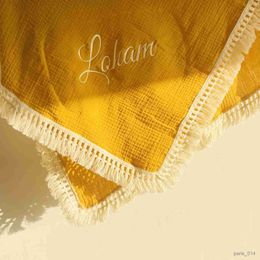 Blankets Custom Name Muslin Fringe Cotton Baby Blanket Baby Shower Gift Name Personalised Embroidered Baby Blanket Custom Bedding