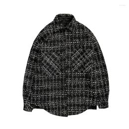 Giacche da uomo Giacca scozzese in tweed Spessa versione coreana Tendenza Primavera Autunno Cappotto streetwear allentato Nero Bianco