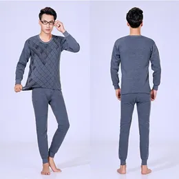 Men's Thermal Underwear Long Johns Set Plush Thickened Brushed Solid Low Neck