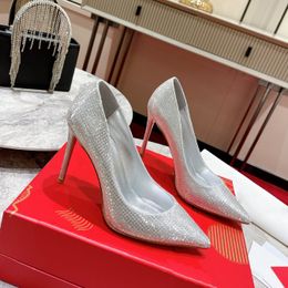 Fashion designer High quality womens red heel High heels Luxury leather soled sandals fine heels inlaid rhindiamond heeled slippers 1-12cm Dinner party shoes H1224