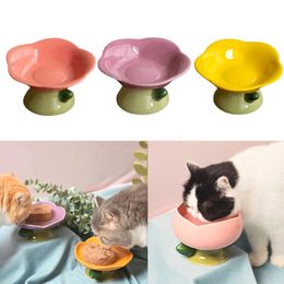 Dog Bowls Feeders Cute Ceramic Cat Bowl Non-slip Flower Shape High Foot Dogs Puppy Feeder Feeding Food Water Pet Supplies Cat Food Bowl 231023