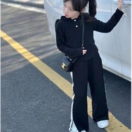 Clothing Sets Fashion Autumn Kids Girls Hooded Sweatshirt Wide Leg Pants Set Tops Two-Piece Girl Baby Clothse Suit Spring Wear
