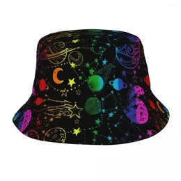 Berets Street Space Bucket Hat Unisex Packable Camping Moon Star Fishing Summer Travel Headwear