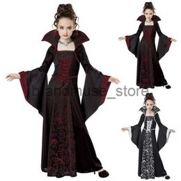 Theme Costume New Halloween Children's Clothing Witch Dress Middle Ages Lace up Standing Neck Flare Sleeve Printed Long Dress J231024