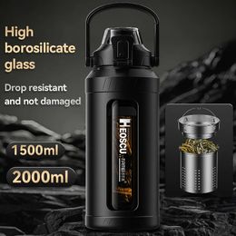 Tumblers 2L Glass Water Bottle with Sleeve Sport Bottles Outdoor Travel Portable Leakproof Drinkware Tea With Infuse 231023