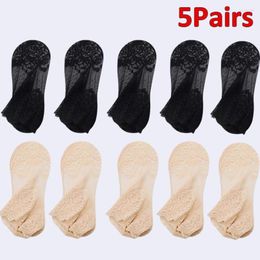 Women Socks Sexy Lace Summer Non-slip Invisible Liner Short Sock Elastic Thin Breathable Hollow Silk Ankle 2023