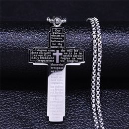 Collana con ciondolo croce di preghiera scritturale in acciaio inossidabile retrò 316L, collana da uomo placcata in oro 18 carati, regalo di gioielli religiosi