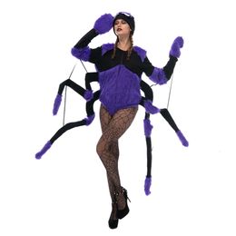 cosplay Eraspooky Deluxe Purple Web Cosplay Halloween Costume for Women Adult Gothic Spider Fur Bodysuit Animal Fancy Dresscosplay