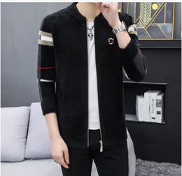 High quality Fashion men's zipper fleece Cardigans jumper super beau pull sweaters slim knit black baseball collar Sweaters Men desinger Jacket young male Clothes