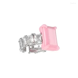 Cluster Rings Fashion Square Enamel Pink Yellow Party Ring With Rhinestone Stone Candy Paint Jewelry For Women