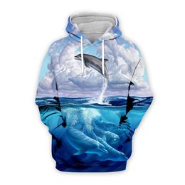 Customised Hoodies & Sweatshirts Mens Hoodie dolphin Digital Printing Men's Fashion Trend O- Neck Hoodie