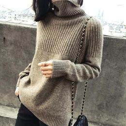 Women's Sweaters Turtleneck Jumper Woman Knitted Blouses Fashion Ladies Winter Thermal Striped Long Sleeve Split Ends Warm Cashmere Tops