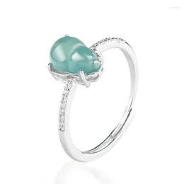Cluster Rings S925 Silver Inlaid Natural A Goods Jade Blue Water Gourd Ring Jadeite Fashion Women's Gifts Jewellery Adjustable Drop