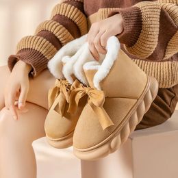 Slippers Winter Warm Slippers Women Home Floor Shoes Soft Plush Lace-up Female Indoor Street Snow Boots Girls Platform Footwear 231024