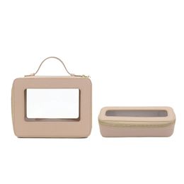Kosmetiktaschen-Hüllen, individuelles Reisetaschen-Set aus echtem Leder, bunt, klassisch, Saffiano, tragbar, durchsichtiges PVC, TPU-Waschung, 231024