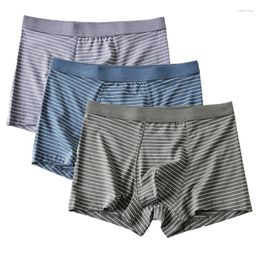 Underpants Men Underwear Set Boxer Briefs Striped Stretch Soft Breathable Sexy Shorts U Convex Pouch Panties