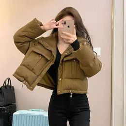 Women's Trench Coats Winter Warm Brown Crop Parka Coat Women Fashion Korean Solid Chic Thicken Puffer Jacket Loose Streetwear All Match Down