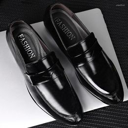 Dress Shoes Loafers For Men Office Formal Oxfords Slip On Point Toe Plus Size Black Leather Male Wedding Party
