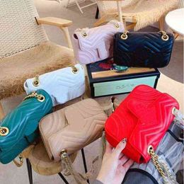 3ANewset Women Lady Messenger Bags 22cm Love heart V Wave Pattern Satchel Genuine Leather Shoulder Bag Chain Handbags Purse 518YT