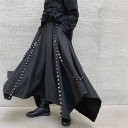 Men's Pants Black Personality Mens Trousers Ribbon Rivet Culottes Male Hair Stylist Retro Dress Stage Pantalones Hombre Ropa Homme Cal