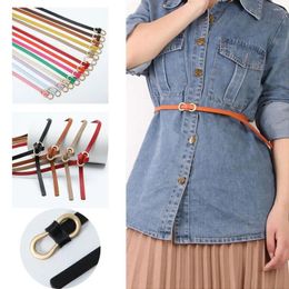 Belts Ladies Solid Colour Shirt Dress Luxury Design Leather Belt Trouser Thin Waist Strap 8-Shaped Buckle