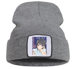 Beanies Men039s Caps Sakurajima Mai Kawaii Anime Winter Knitted Hats For Men Fashion Manga Cotton Women039s Beanie Hat Balac3643115