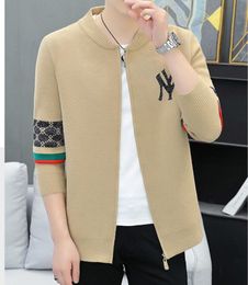 Top Fashion men's zipper fleece Cardigans sweaters slim fitting knit baseball soft Sweaters Men Trendy Coats streetwear brown Jacket young man Clothes