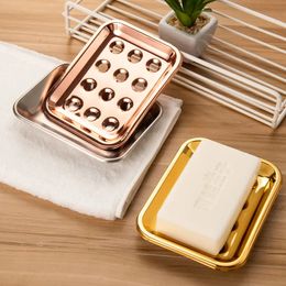 Soap Dishes Gold Soap Dish Holder with Drainage for Bathroom Kitchen SUS304 Stainless Steel Double Layer 231024