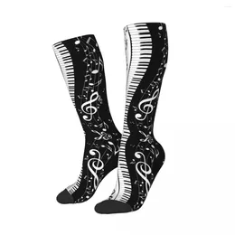 Men's Socks Aesthetic Piano Keys Print High Tube Accessories Musical Notes Pianos Music Calf Breathable Wonderful Gifts