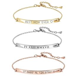 New Simple Titanium Stainless Steel Engraved Name Letter Name Bracelet Long Strap Initial Personalised Tag Bangle Bracelets Friendship Bracelets Gifts Jewellery