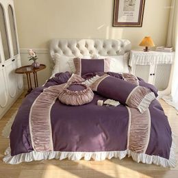 Bedding Sets Korean Princess Style Cotton Set Pleated Ruffles Duvet Cover Soft Quilt Bed Skirt Bedspread Pillowcases