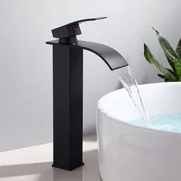 Bathroom Sink Faucets Waterfall Black Higher Basin Wash Cabinet Faucet Single Hole Mixer Tap Cold And Water