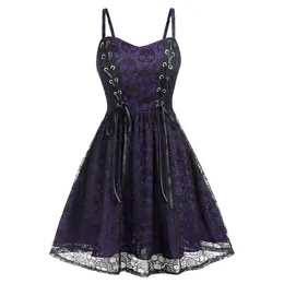 Casual Dresses Women'S Halloween Lace Mesh Patchwork Sleeveless Camisole Mini Dress Gothic Punk Girls Midi Cosplay Costume Witch Vampire