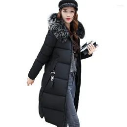 Women's Trench Coats Women Medium Long Big Hair Collar Thickened Down Coat Female Solid Casual Thicker Winter Slim Lammy Jacket Overcoat