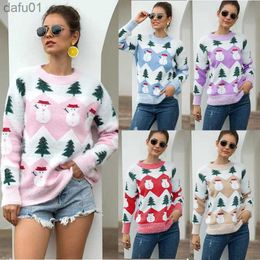 Women's Sweaters 2023 European And American Women's Christmas Pullover Sweater Christmas Tree Snowman Embroidered Round Neck Kint TopsL231024