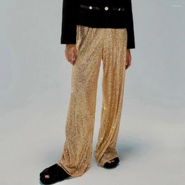 Women's Pants Gold Sequins Straight For Women High Waist Loose Full Length Solid Fall Fashion Trousers P025