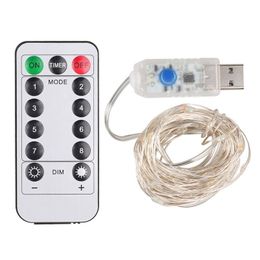 Led Strings String Light 5M 10M Sliver Wire Usb Powered Waterproof 8 Mode With Remote Control Fairy Lighting For Bedroom Christmas D Dhjxm