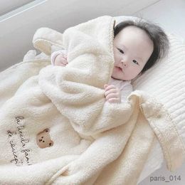 Blankets Fleece Baby Blanket Cover Embroidery Bear Winter Windproof Kids Blankets Infant Nap Warm Quilt Wrap