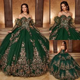 Amazing Ball Gown Tiered Quinceanera Dresses Sequined Appliqued Prom Gowns Long Sleeves Sweetheart Neckline Tulle Sweet 15 Corset Masquerade Dress