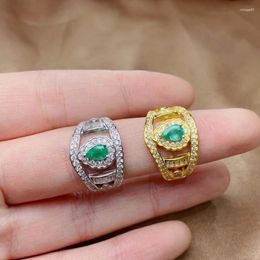 Cluster Rings Fashion Silver Emerald Ring For Party 4mm 6mm Natural SI Grade Brithday Gift Woman