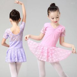 Girl Dresses Children Dance Dress Kids Cotton Short Sleeve Lace Ballet Dancewear