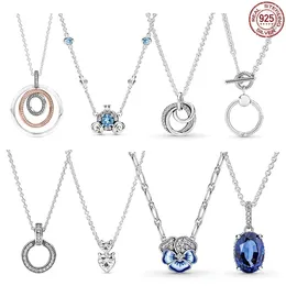 Pendants 925 Sterling Silver Delicate Pansy Flower Sapphire Heart Pendant Necklace Fit Original DIY Make Gifts