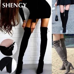 Boots Women Long Sexy High Heels Suede Lace Up Over The Knee Autumn Winter Warm Shoes Female Slim Thigh Party 231023