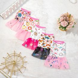 Dog Apparel Spring Summer Cat Dress Lace Design Puppy Skirt Dogs Clothes Cute Floral Clothing Mesh Printing Pet