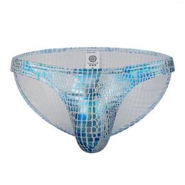 Underpants Men's Nightclub Panties For Gays Convex Pouch Briefs Sissy Breathable Crocodile Pattern Leather Low Waisted Narrow Edged Shorts