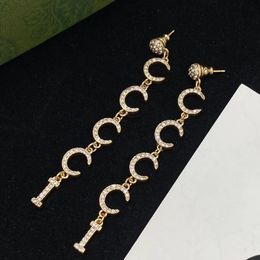 Stylish Diamond letter Dangle Earrings Women's 14k Gold 925 Silver Needle brand Designer Pendant earrings women party Gift jewelry