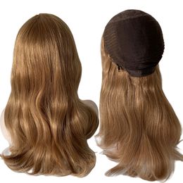 Jewish Wigs Lace Top 22 Inches 100% Mongolian Virgin Human Hair Kosher Wig Silky Straight Honey Blonde Colour 27# Jewish Wigs for White Woman