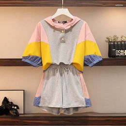 Women's Tracksuits Women's Summer Women Tracksuit Contrasting Oversized Hooded Top Shorts Matching Outfit Casual Clothing Set Female