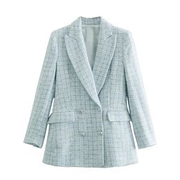 Womens Suits Blazers Temperament Shawl Collar Tweed Jacket Autumn Winter Fashion Double-breasted Stitching Long-sleeved Top Elegant Blazer for Women 231024